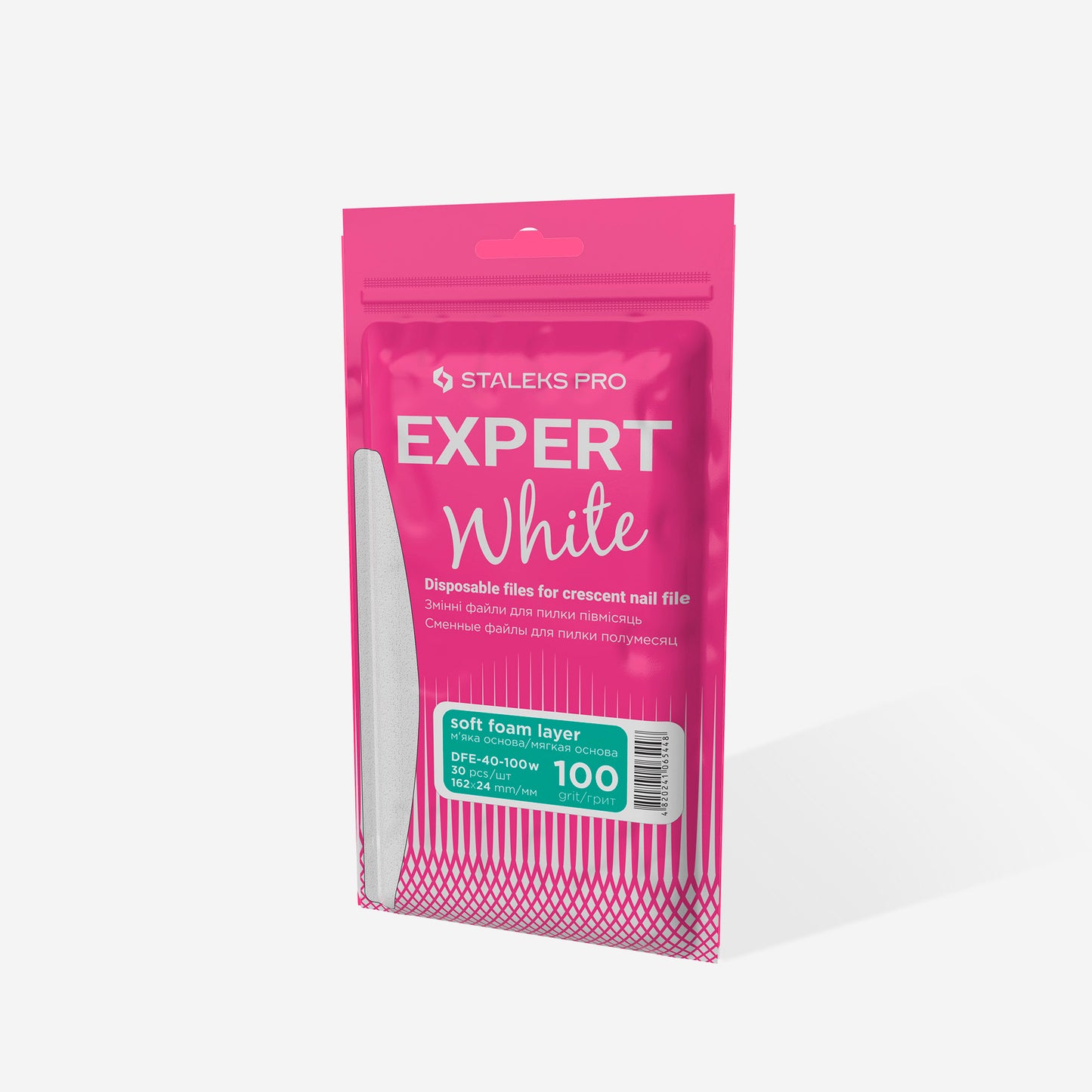 Staleks Disposable white files for crescent nail file on a soft foam layer EXPERT 40 100 grit (30 pcs)