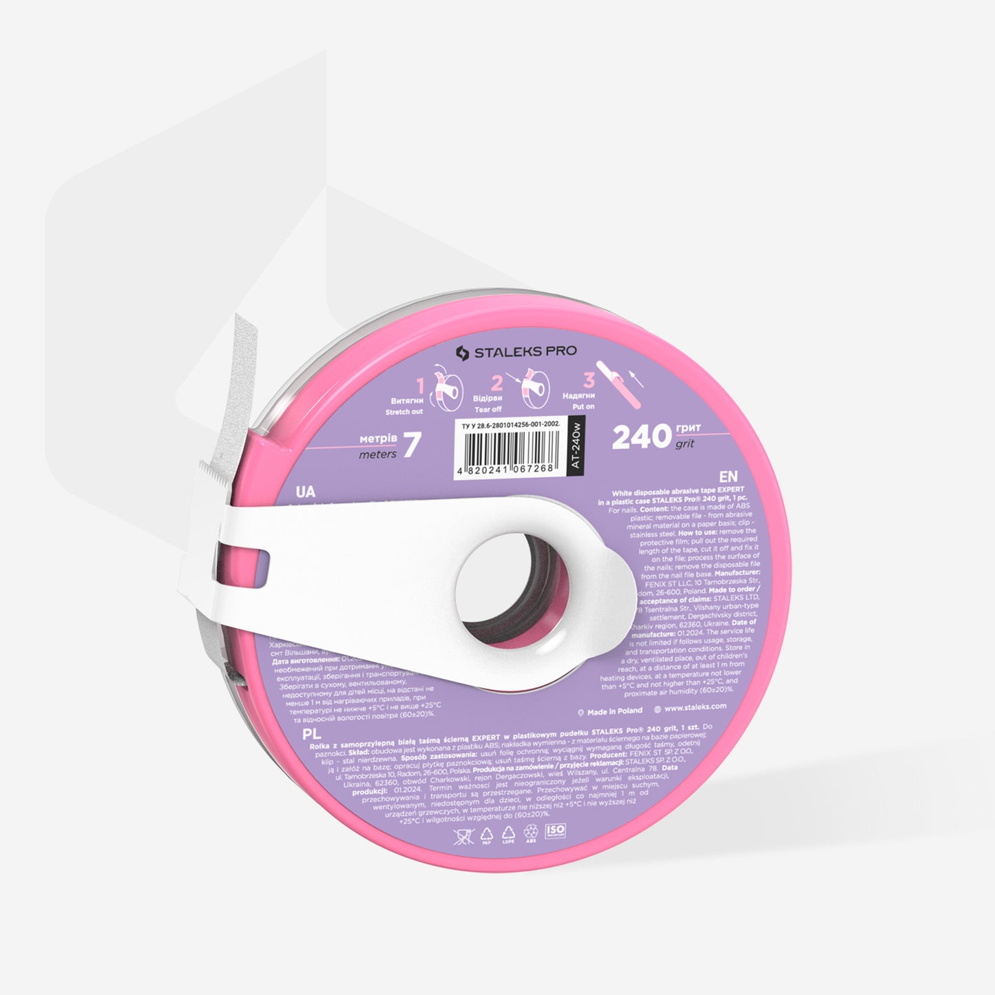 Staleks Disposable white abrasive tape EXPERT 240 grit in a plastic case