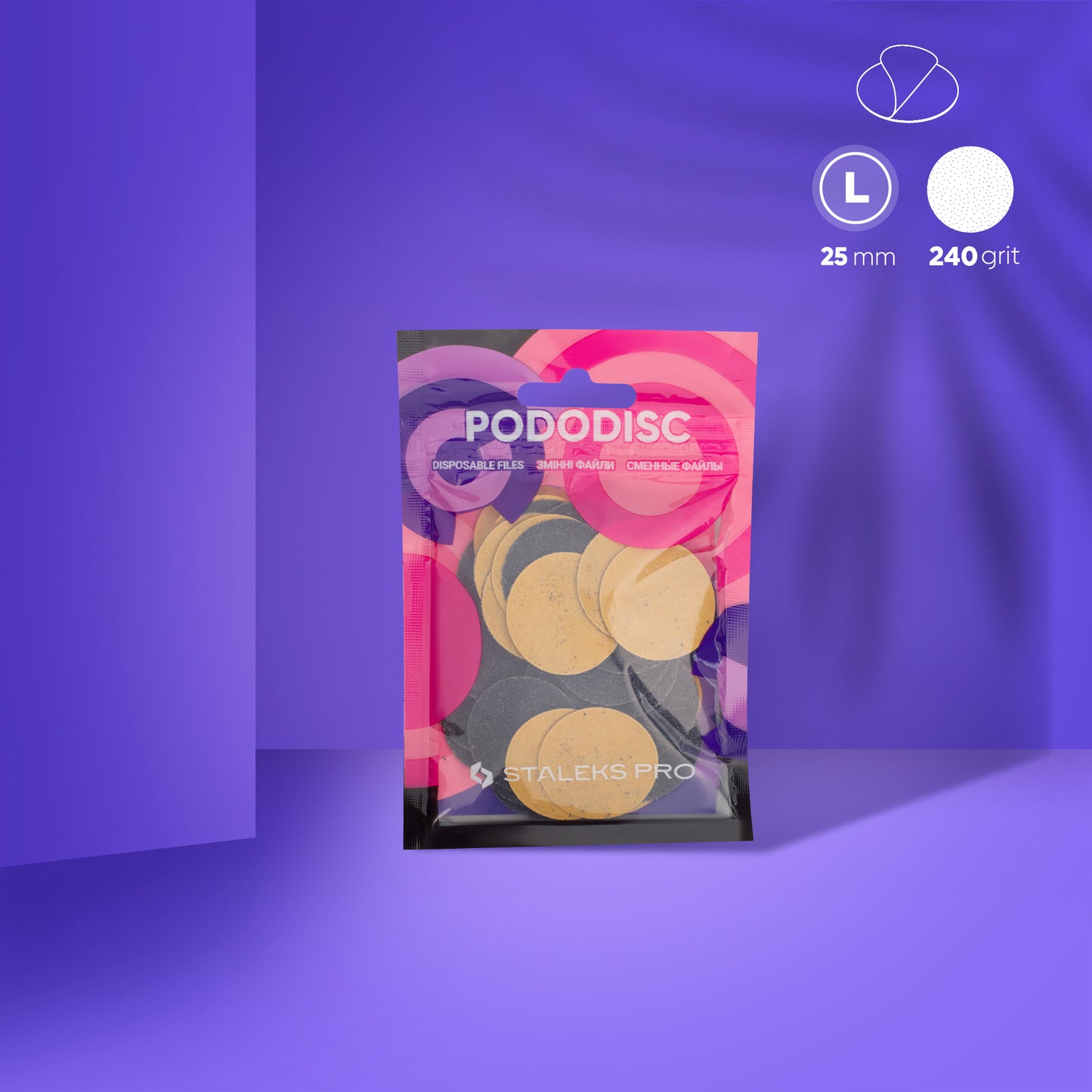 Disposable files for pedicure disc PODODISC STALEKS PRO L, 240 grit (50 pcs)