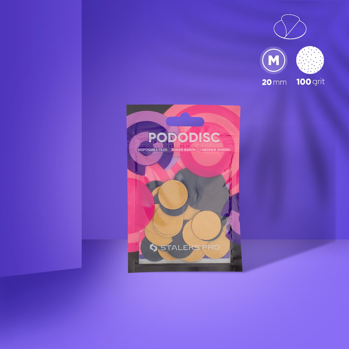 Disposable files for pedicure disc PODODISC STALEKS PRO M, 100 grit (50 pcs)
