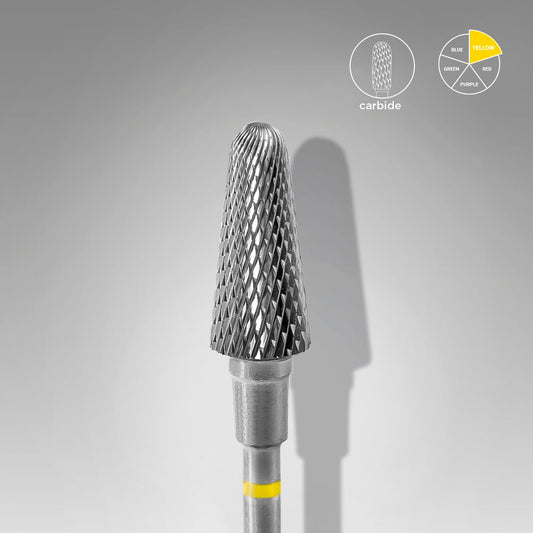Staleks Carbide nail drill bit frustum yellow EXPERT head diameter 6 mm / working part 14 mm