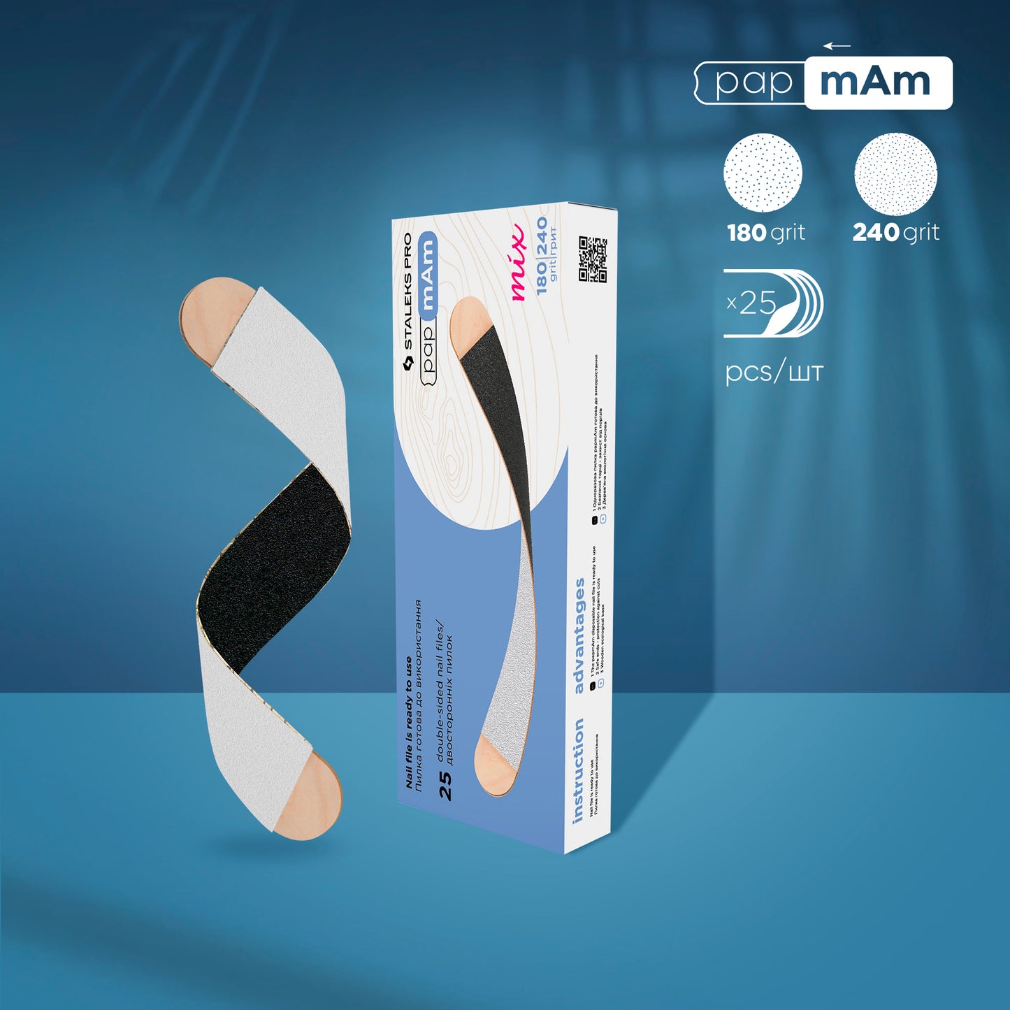 Staleks Disposable double-sided files papmAm Mix EXPERT 22 on a wooden base 180/240 grit (25 pcs)