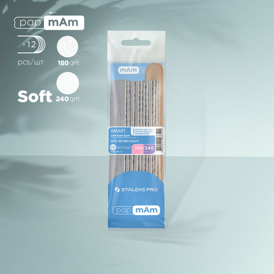 Staleks Disposable files papmAm on soft foam layer 180 grit (5 pcs), 240 grit (5 pcs) and a wooden base (2 pcs) SMART 20