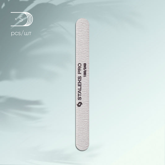 Straight mineral nail file STALEKS PRO 180/240 grit (5 pcs.), set