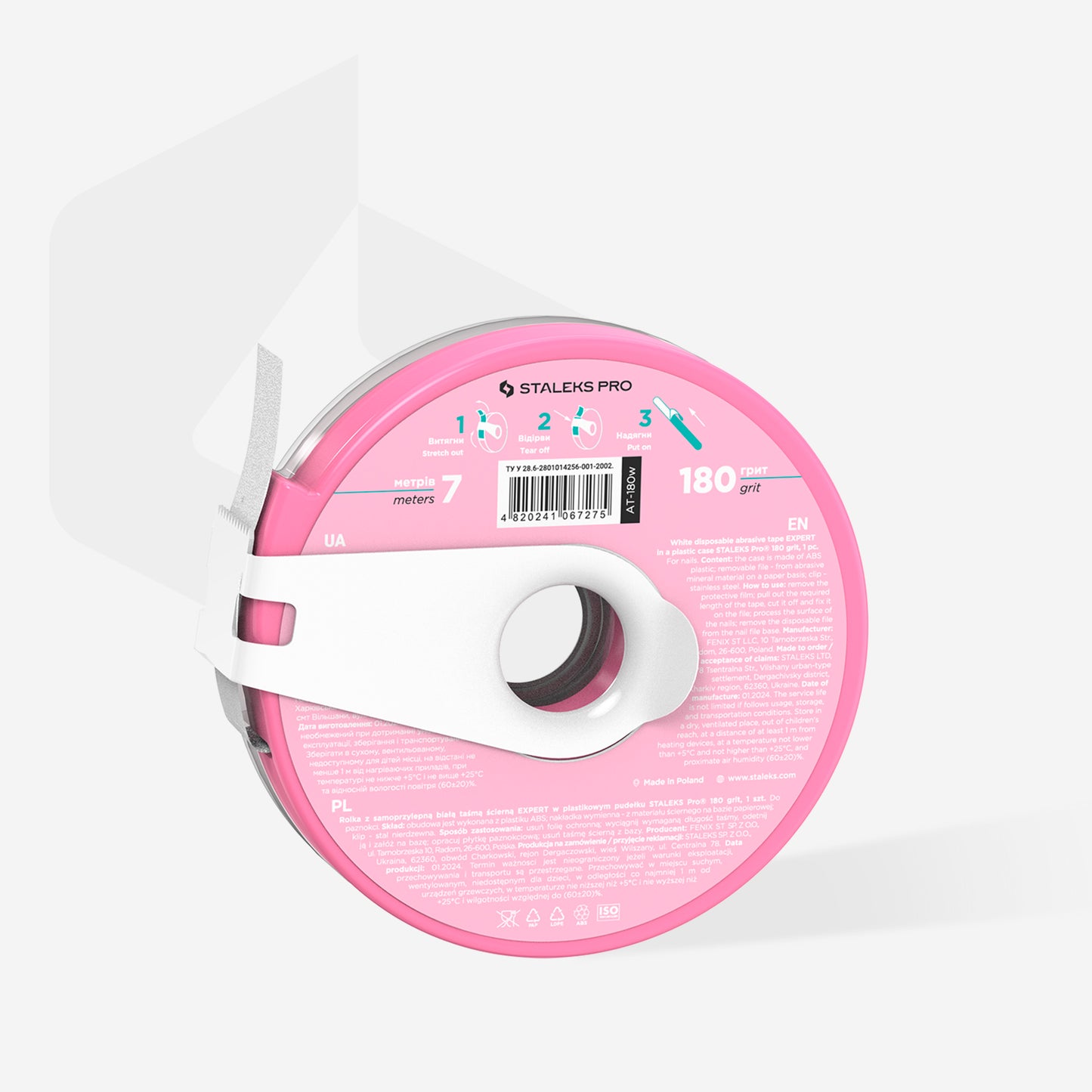 Staleks Disposable white abrasive tape EXPERT 180 grit in a plastic case