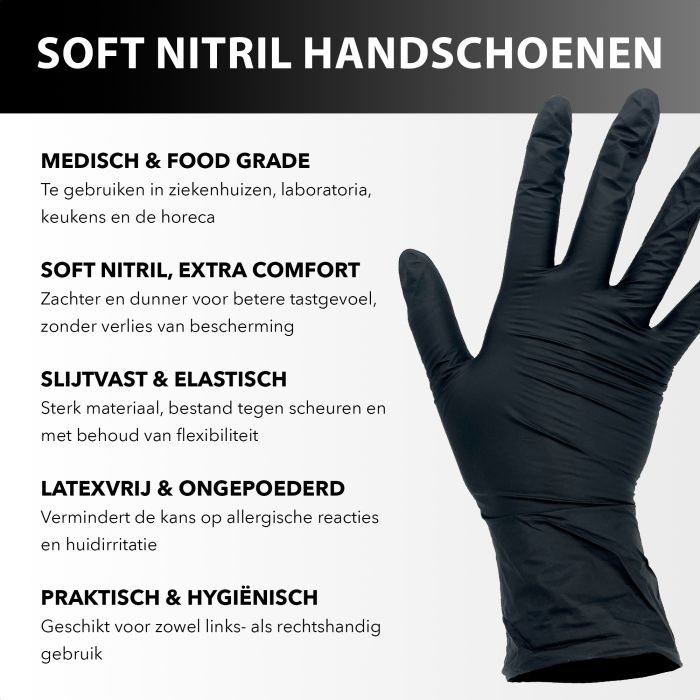 HANDSCHOENEN SOFT NITRIL SMALL ONGEPOEDERD ZWART 100ST